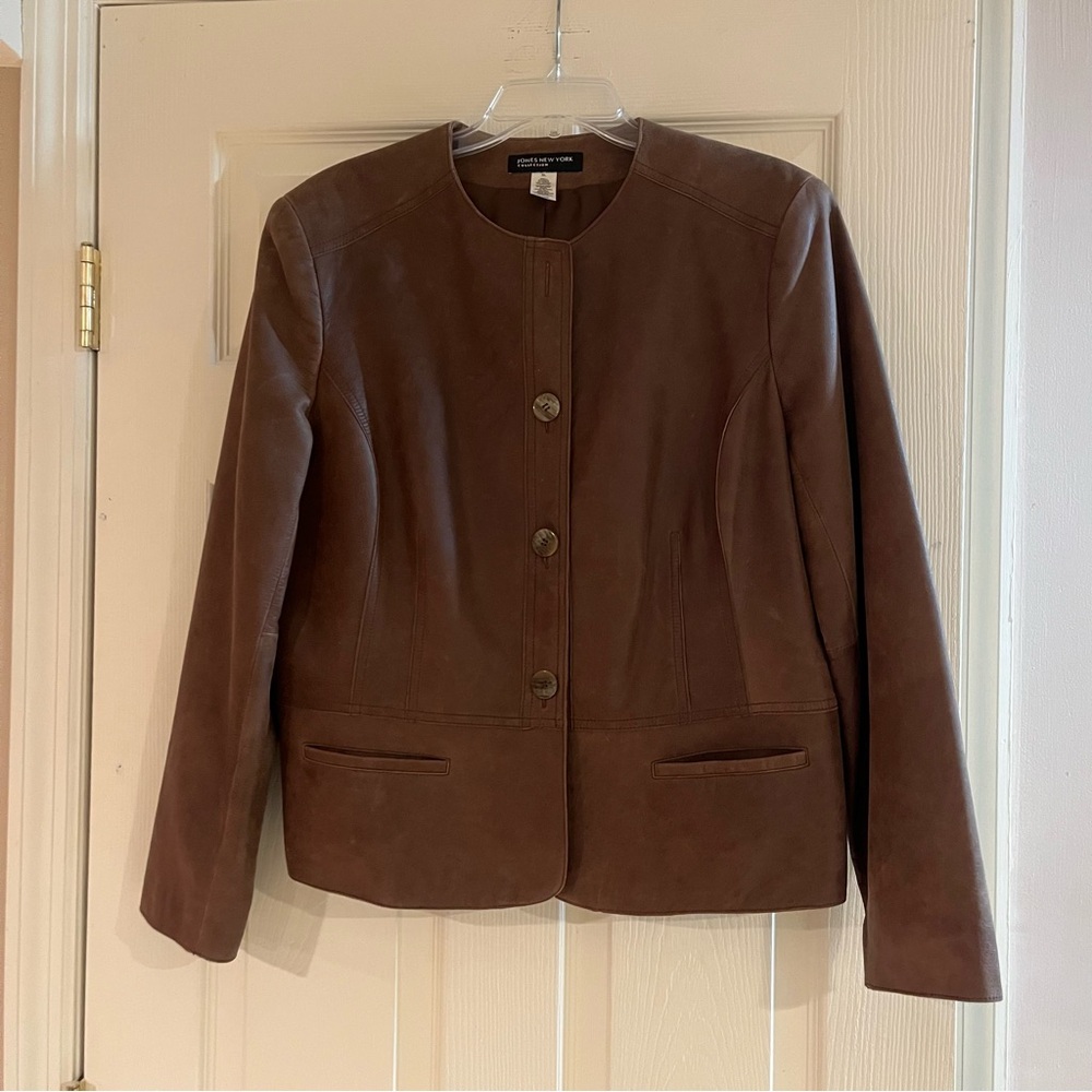 Women’s Jones New York Collection 100% Leather Brown Jacket Size XL